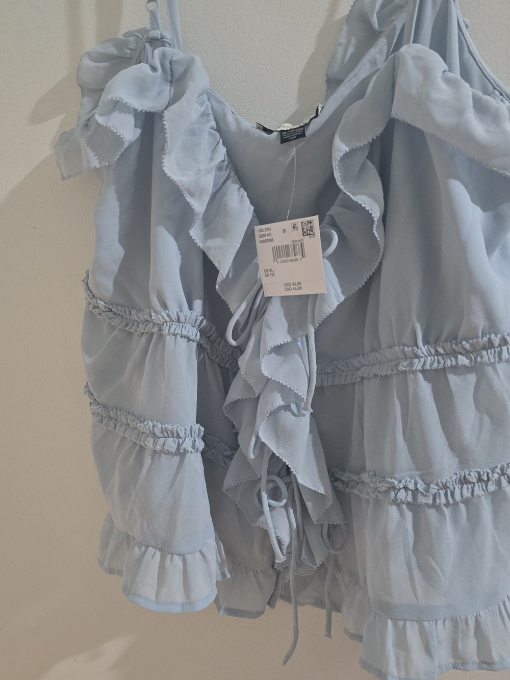 American Eagle XL NWT Light Blue Ruffle Tie-Front Women's Tank Top